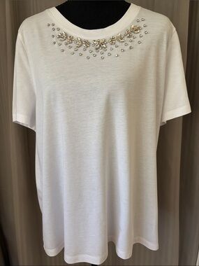 White Short-Sleeve Embellished Crewneck Tee